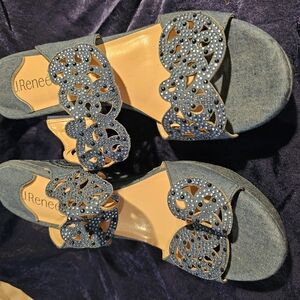 J.Renee Blue Embellished Women's Sandals